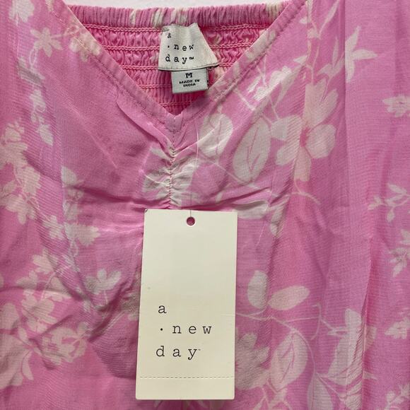 A New Day Women's Pink White Floral Crepe Flutter Short Sleeve Midi Dress Size M - Picture 4 of 5